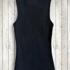ZESICA Women's Black Ribbed Mock Neck Sweater Tank Top Size Medium